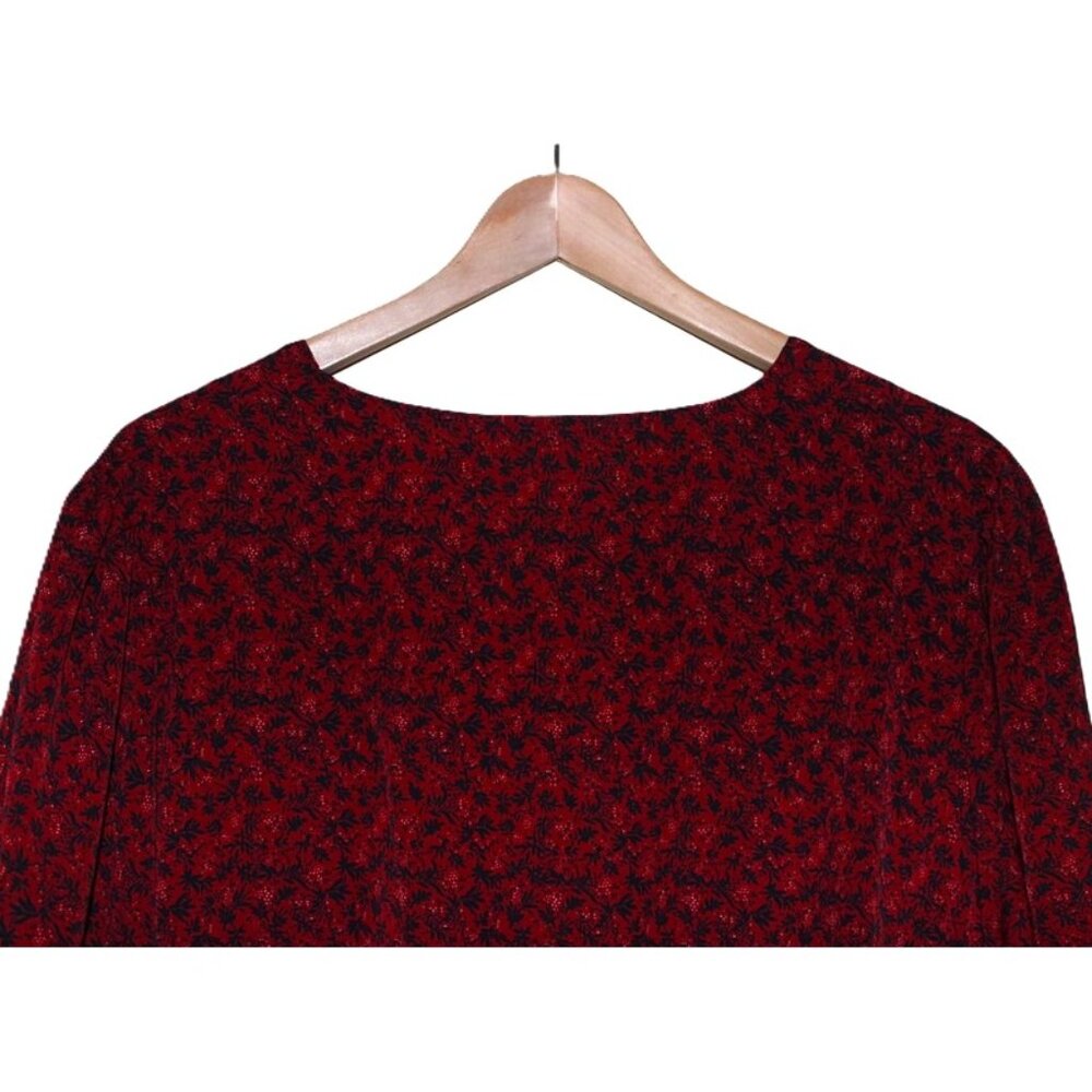 ASOS Urban Threads, Ditsy Floral V-Neck Long-Sleeve Swing Dress, Burgundy (18W) - Picture 6 of 16